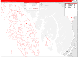 Prince of Wales-HyderBorough (County), AK Wall Map Zip Code Red Line Style 2024